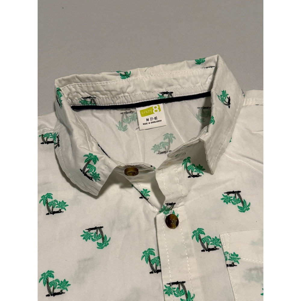 Crazy 8 Boys White Palm Tree Print Short Sleeve Button Down Shirt Size M 7-8 - Picture 5 of 6